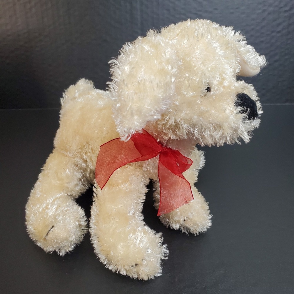 Snuggie Golden Puppy Dog Plush 8" Stuffed Animal W/ Red Sheer Neck Bow